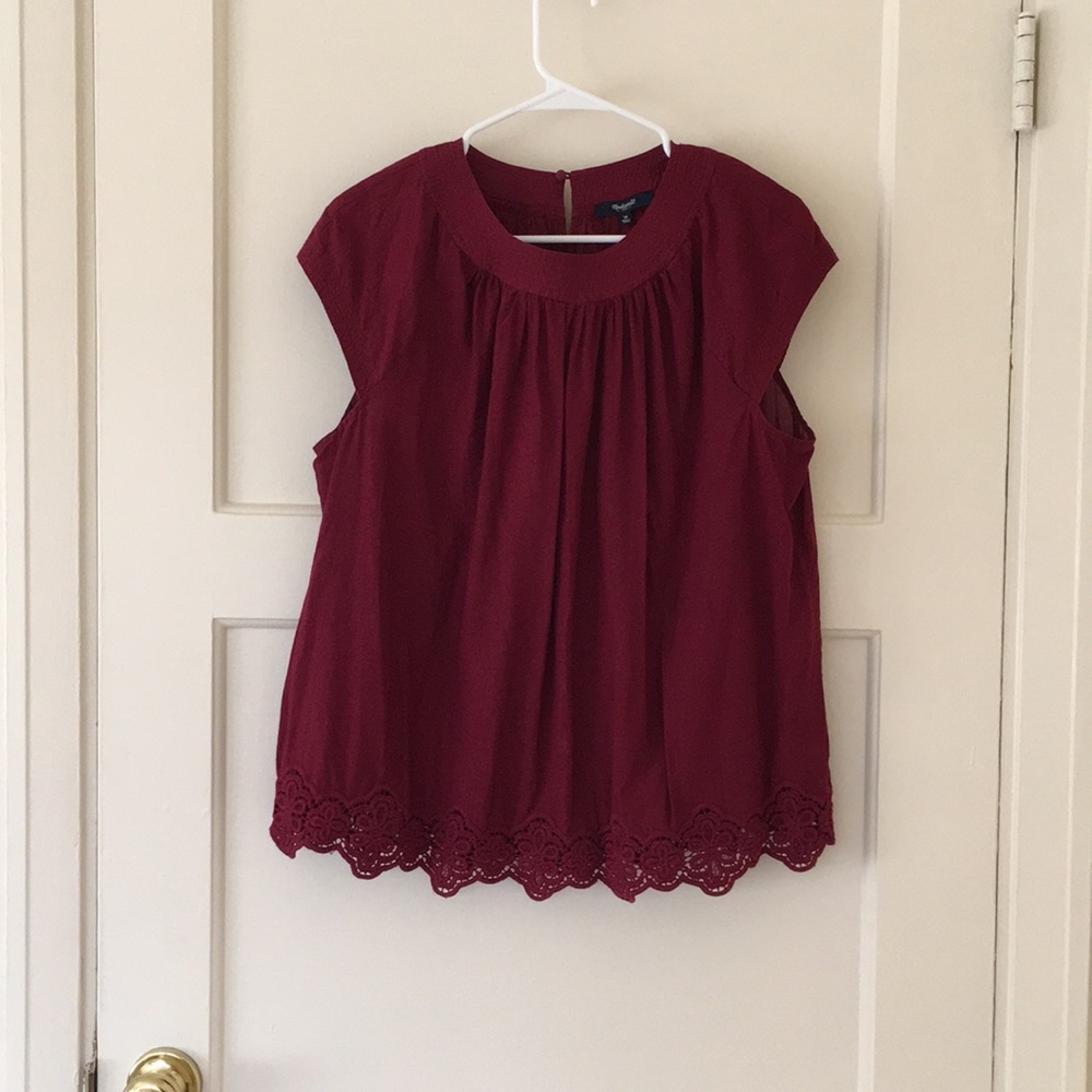 Madewell Maroon Blouse with Floral Trim
